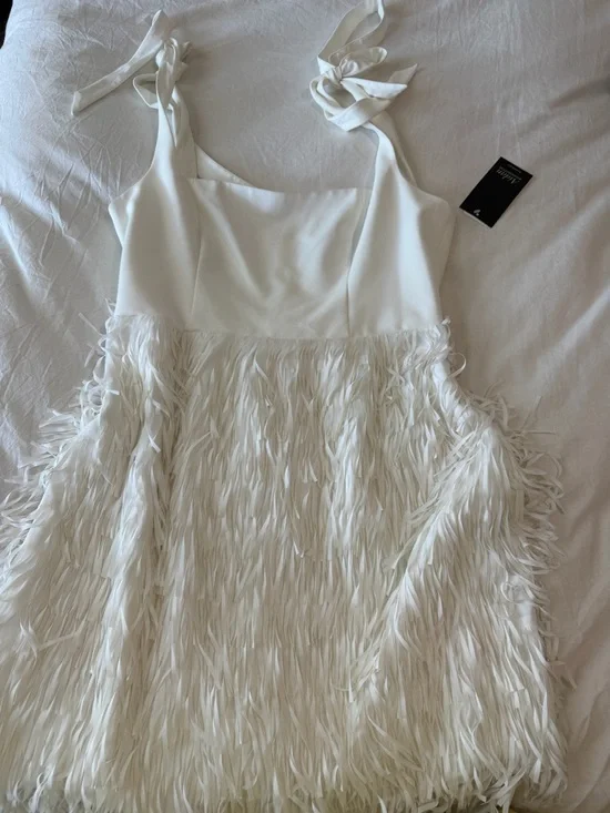 Aidan by Aidan Mattox White Feather-Trim Mini Dress - Picture 1 of 4
